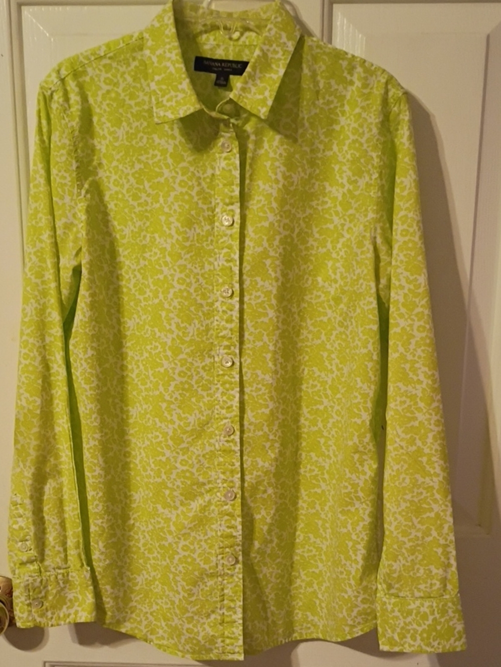 Banana Republic Lime Green Floral-Print Button Down Shirt